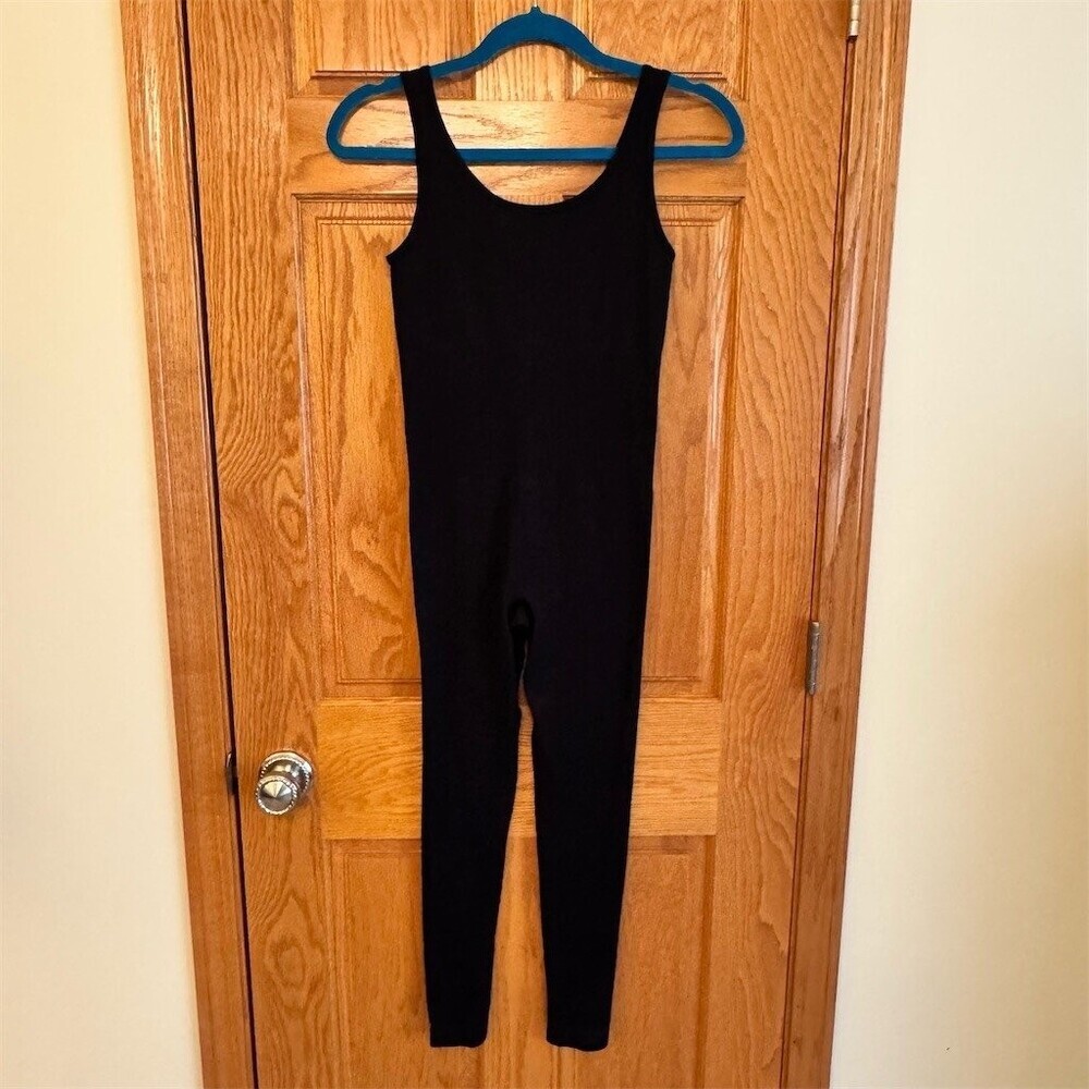 OQQ One-Piece Jumpsuit Womens Size M Black Ribbed Seamless Scoop Neck Tank